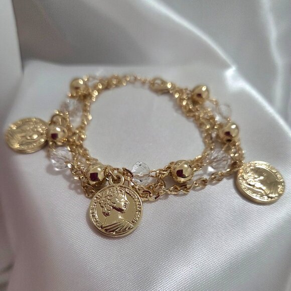 Fashion Gold Tone Casual Coin Women Girl Bracelet - Picture 2 of 7